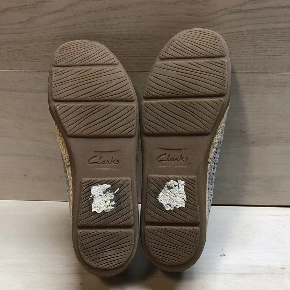 Clarks Metallic Silver Perforated Espadrille Slip-On Flats #1508